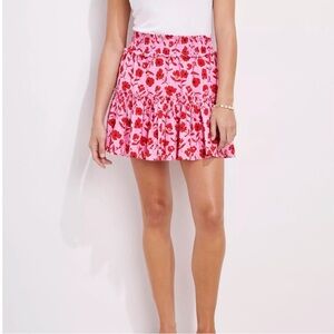Vineyard Vines Rock Rose Smocked Skirt Ruffle Lined Pink & Red